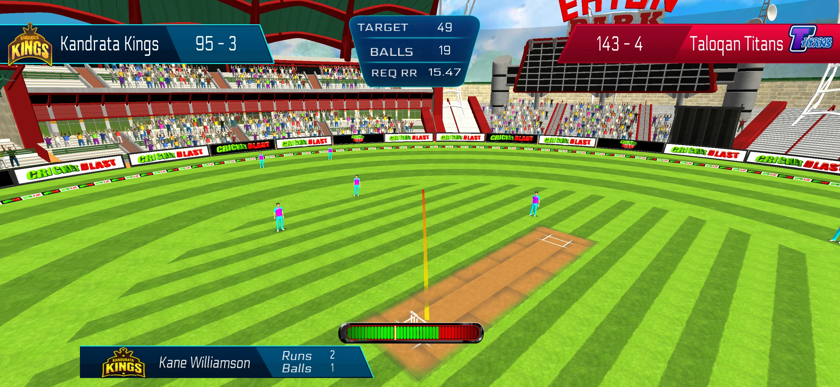 Kane Williamson batting, Eaton Park, run rate meter