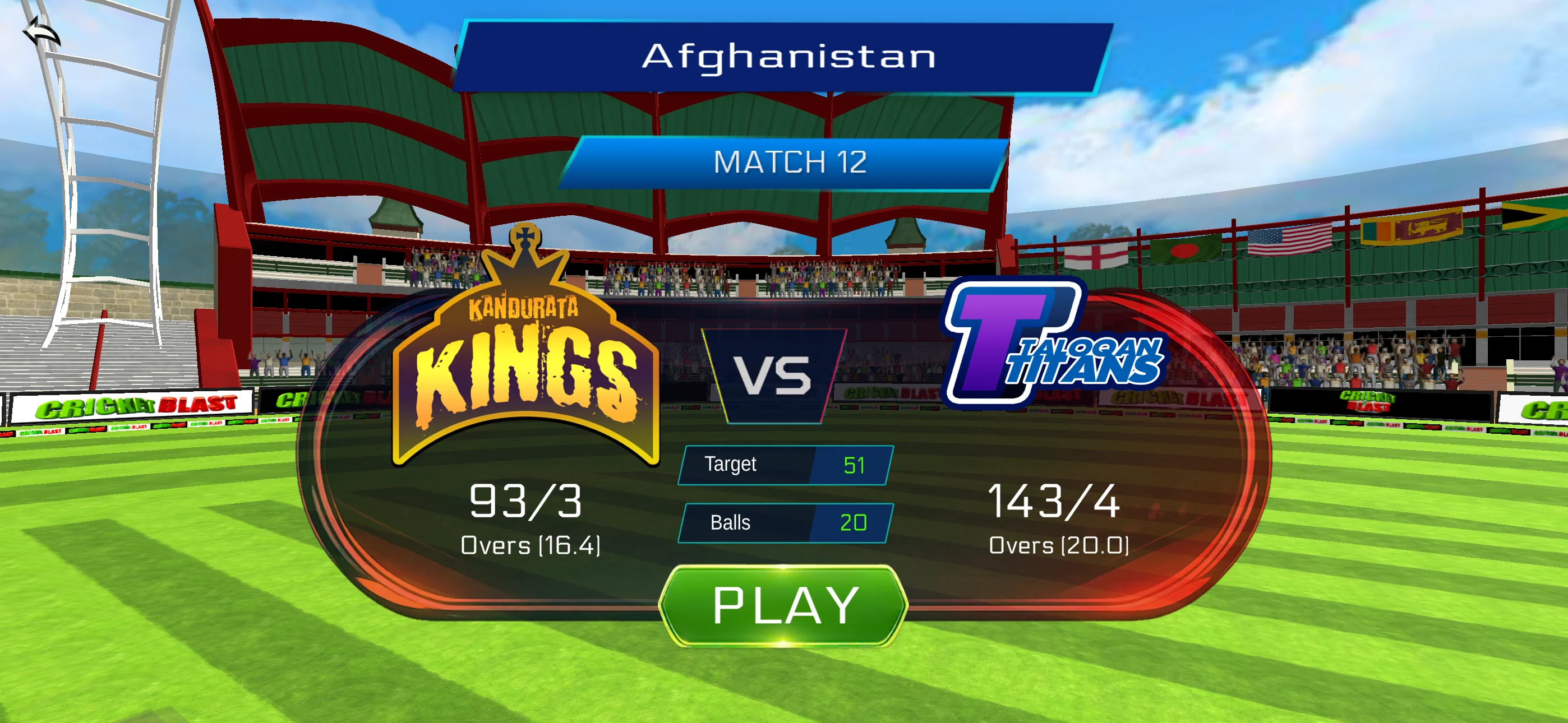 Kandurata Kings vs Taloqan Titans match select screen